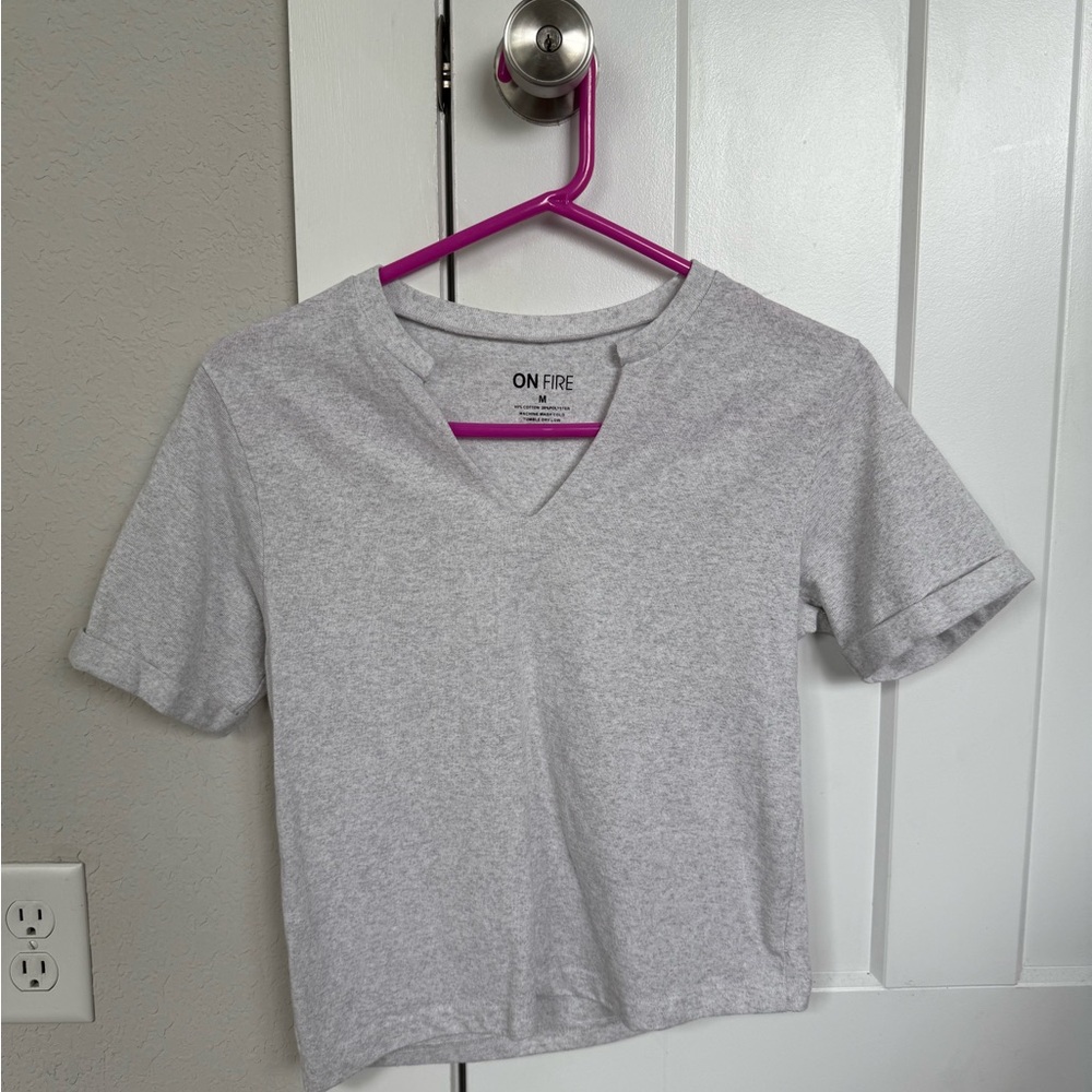 On Fire Heather Gray V-Neck Tee